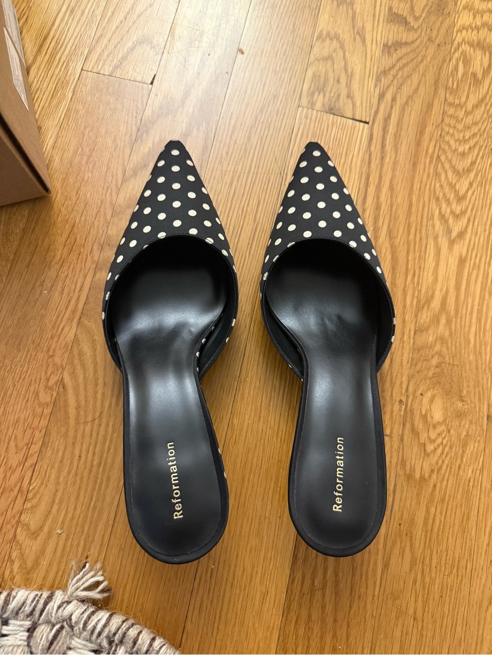 Reformation Black Polka Dot Mules